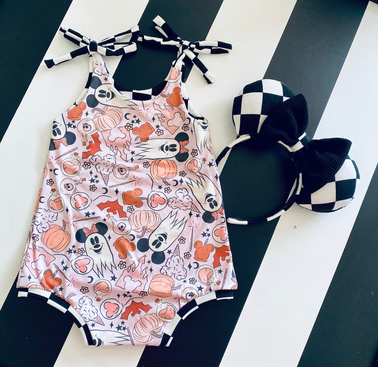 Spooky Park Pink Tie-Strap Cami Romper